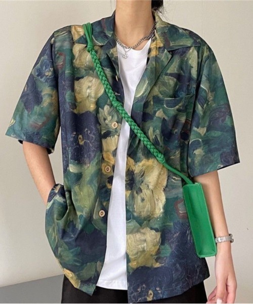GEMEDA シャツ ボタニカル柄オープンカラーシャツ メンズ : ZOZOTOWN