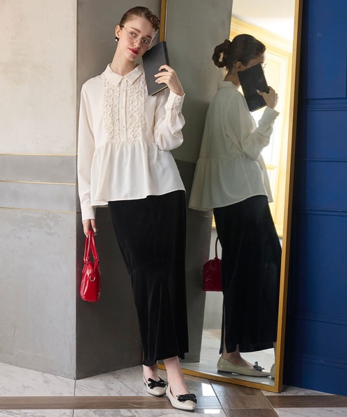 twill ラウンドペプラムボリュームブラウス セール】 【CLASSY.10月号掲載/洗える】TWマットクロス ペプラム