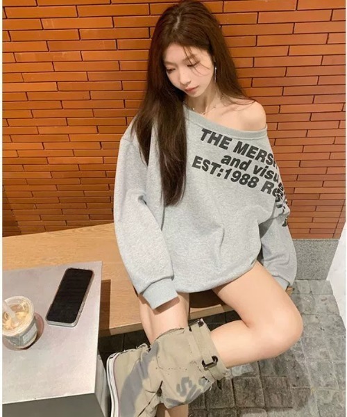 DEVICE（デバイス） トレーナー スウェット ロゴ オフショルダー 