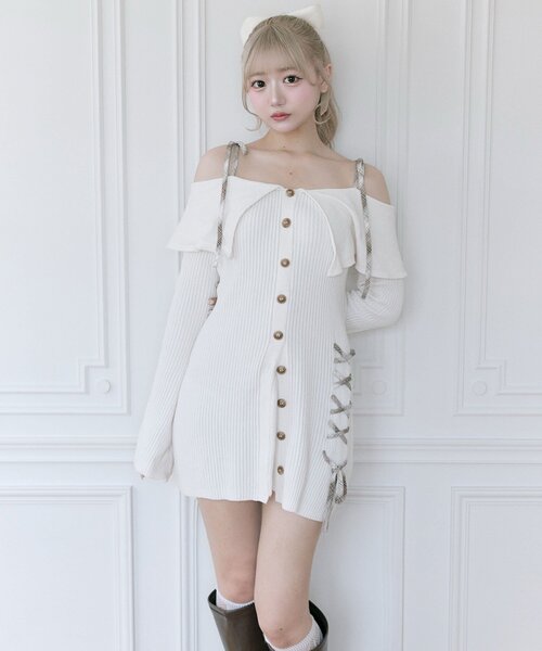 Belle Charme ワンピース 「Belle Charme」レースアップオフショル