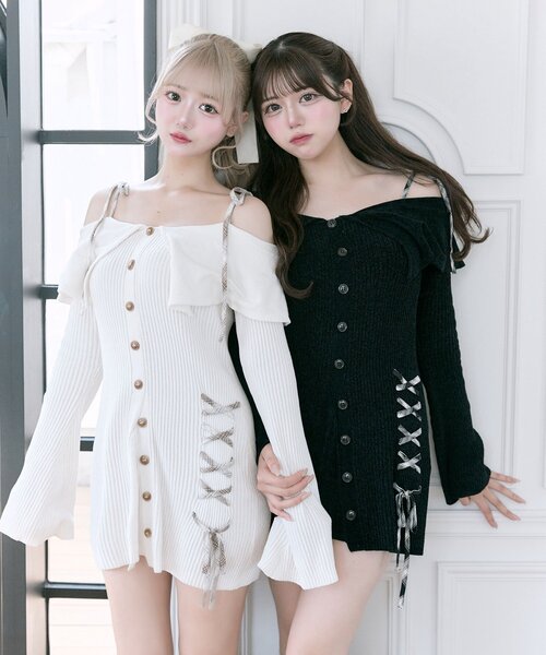 Belle Charme ワンピース 「Belle Charme」レースアップオフショル