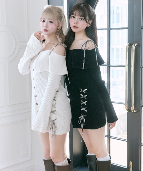 Belle Charme ワンピース 「Belle Charme」レースアップオフショル