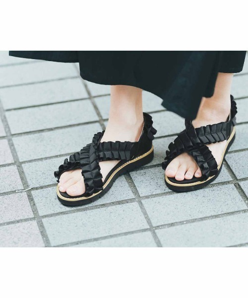 「Live in comfort」 フラットサンダル 5 ブラック レディース_画像8