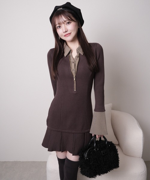 フロントZIPニットプリーツワンピース　lip service リップサービス LIP SERVICE（リップサービス） ワンピース フロントZIPニットプリーツ