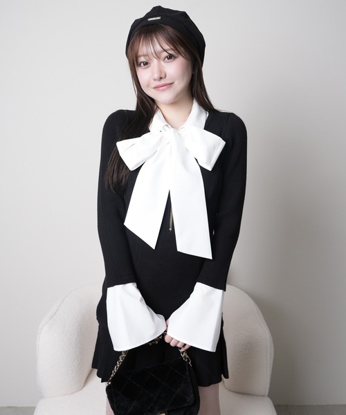 LIP SERVICE フロントZIPニットプリーツワンピース LIP SERVICE（リップサービス） ワンピース フロントZIPニットプリーツ