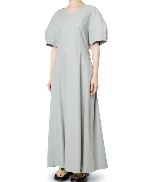 「LE CIEL BLEU」 半袖ワンピース 38 ライトグレー レディース_画像4