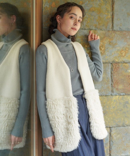 Bou Jeloud（ブージュルード） ベスト ジレ ボア×ファーニットベスト