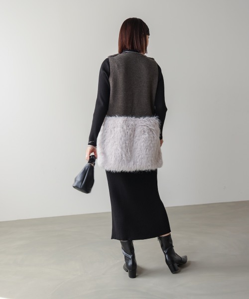 Bou Jeloud（ブージュルード） ベスト ジレ ボア×ファーニットベスト