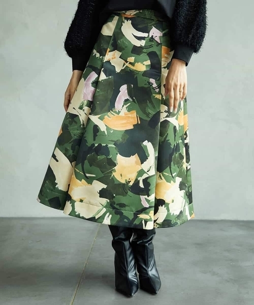 【新品未使用】フラワープリントタックフレアスカート MICHEL KLEIN（ミッシェルクラン） スカート 「セットアップ対応