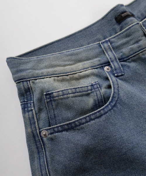 ワイドパンツ ジーンズ 「78」オーバーダイ ブラスト加工 デニム