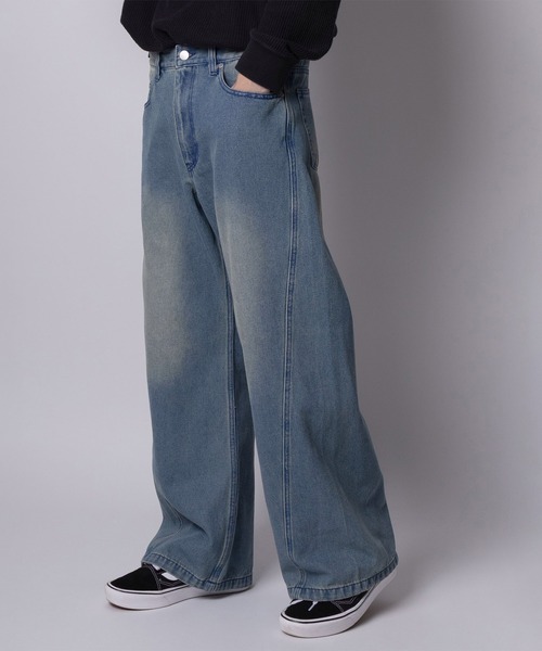 ワイドパンツ ジーンズ 「78」オーバーダイ ブラスト加工 デニム