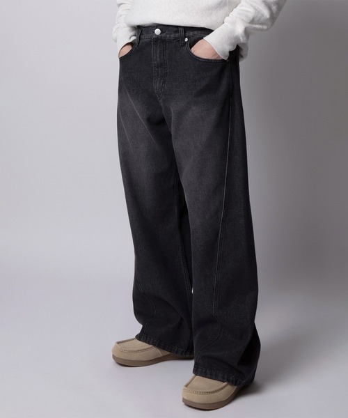 ワイドパンツ ジーンズ 「78」オーバーダイ ブラスト加工 デニム