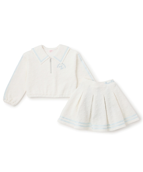 メゾピアノ新品新作タグ付きカットジャガードハーフZIPセーラーセットアップ130 mezzo piano セットアップ カットジャガード ハーフZIPセーラー