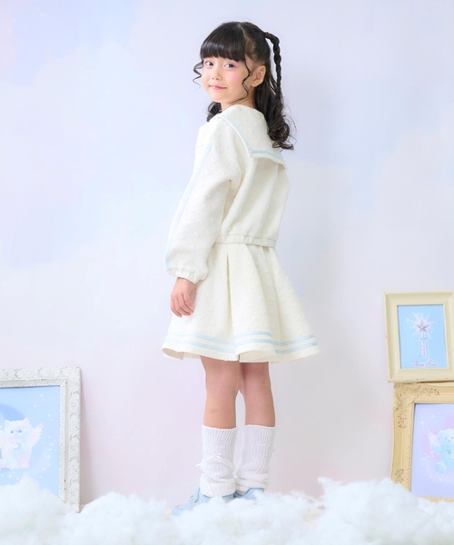 mezzo piano キッズ　セレモニーセットアップ　120 mezzo piano セットアップ カットジャガード ハーフZIPセーラー