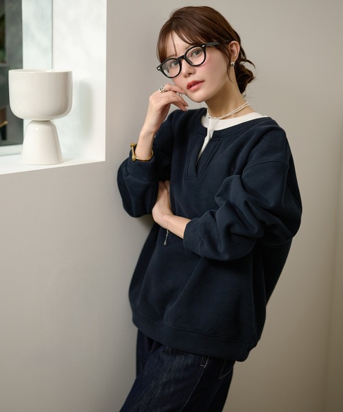 トレーナー スウェット key neck layered logo sweat pullover