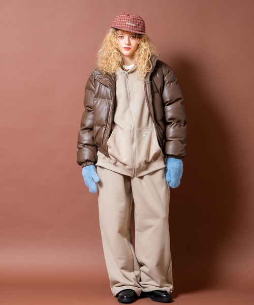 ダウンジャケット ダウン a.p.o.v. 合成皮革クロップド丈パフ