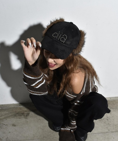 90s Diesel ウルフファー　フライトキャップ DAIYA（ダイヤ） キャップ 帽子 diaロゴ スタッズ ファー フライト