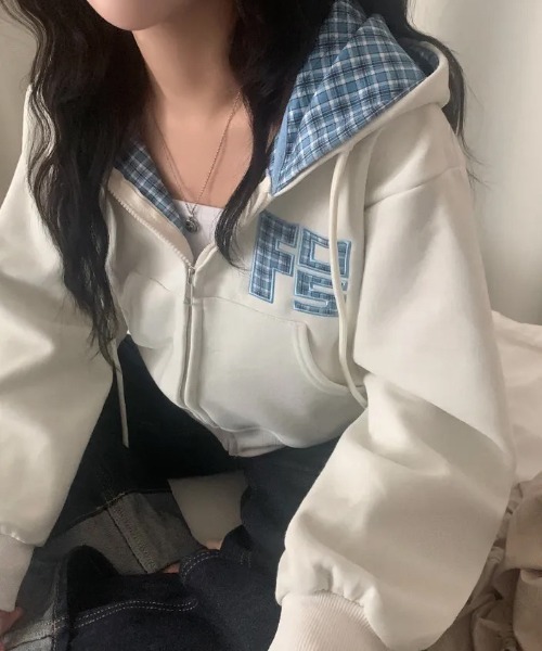 パーカー チェック切り替えジップパーカー レディース | ブランド登録なし | 05