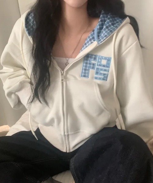 パーカー チェック切り替えジップパーカー レディース | ブランド登録なし | 06