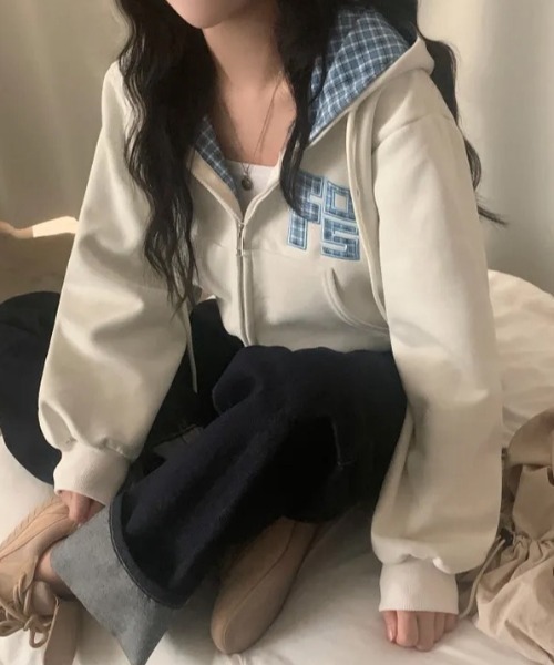 パーカー チェック切り替えジップパーカー レディース | ブランド登録なし | 08