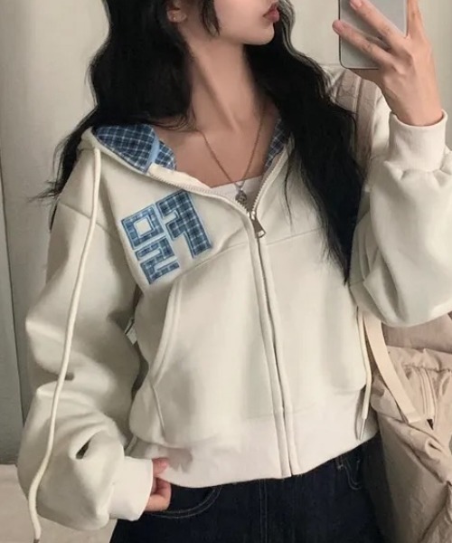 パーカー チェック切り替えジップパーカー レディース | ブランド登録なし | 10