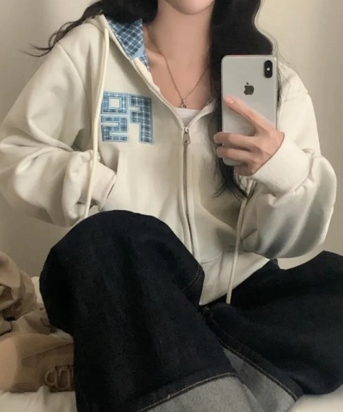 パーカー チェック切り替えジップパーカー レディース | ブランド登録なし | 11