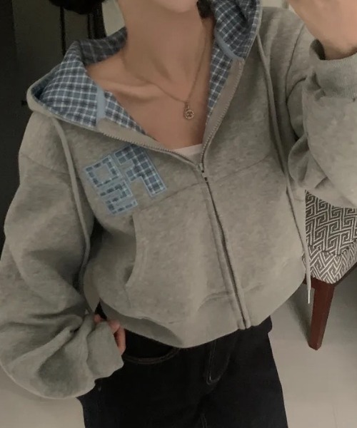 パーカー チェック切り替えジップパーカー レディース | ブランド登録なし | 18