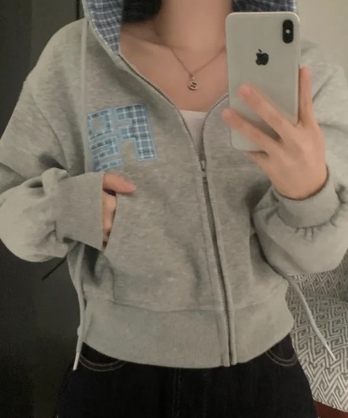 パーカー チェック切り替えジップパーカー レディース | ブランド登録なし | 19