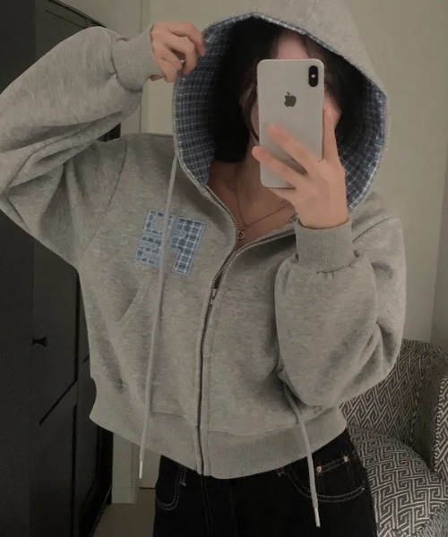 パーカー チェック切り替えジップパーカー レディース | ブランド登録なし | 21