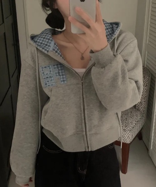 パーカー チェック切り替えジップパーカー レディース | ブランド登録なし | 23