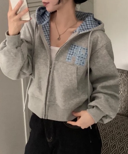 パーカー チェック切り替えジップパーカー レディース | ブランド登録なし | 24