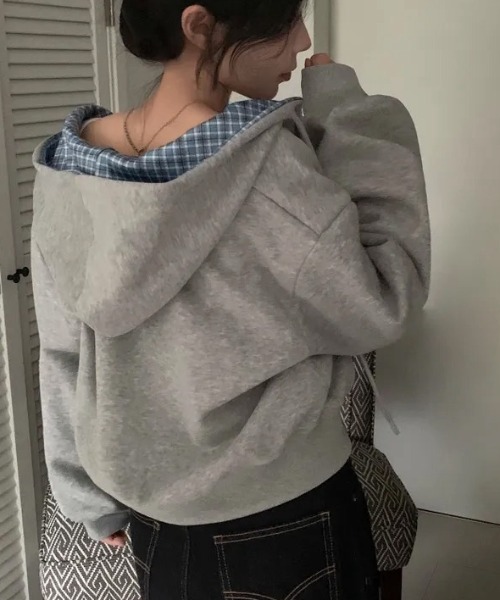 パーカー チェック切り替えジップパーカー レディース | ブランド登録なし | 22