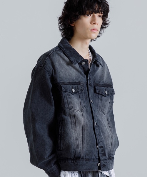 「SINSS」 デニムジャケット MEDIUM ブラック メンズ_画像2