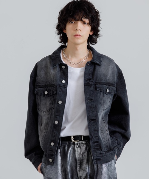 「SINSS」 デニムジャケット MEDIUM ブラック メンズ_画像4