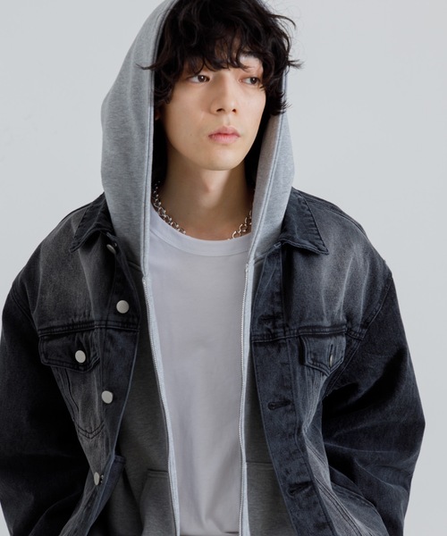 「SINSS」 デニムジャケット MEDIUM ブラック メンズ_画像7