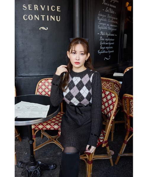 Her lip to ワンピース Moor Argyle Ribbon Knit Dress : ZOZOTOWN