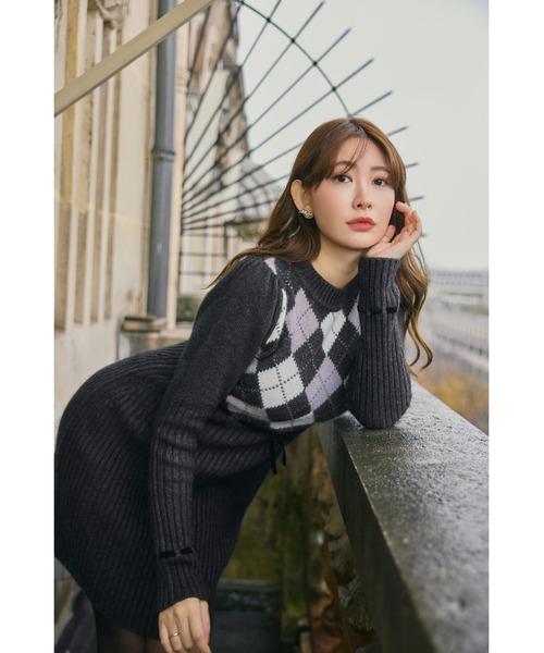 Her lip to ワンピース Moor Argyle Ribbon Knit Dress : ZOZOTOWN