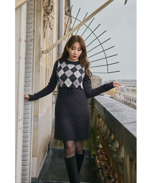 Her lip to ワンピース Moor Argyle Ribbon Knit Dress : ZOZOTOWN