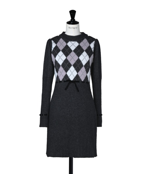 Her lip to ワンピース Moor Argyle Ribbon Knit Dress : ZOZOTOWN