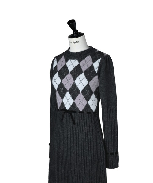 Her lip to ワンピース Moor Argyle Ribbon Knit Dress : ZOZOTOWN