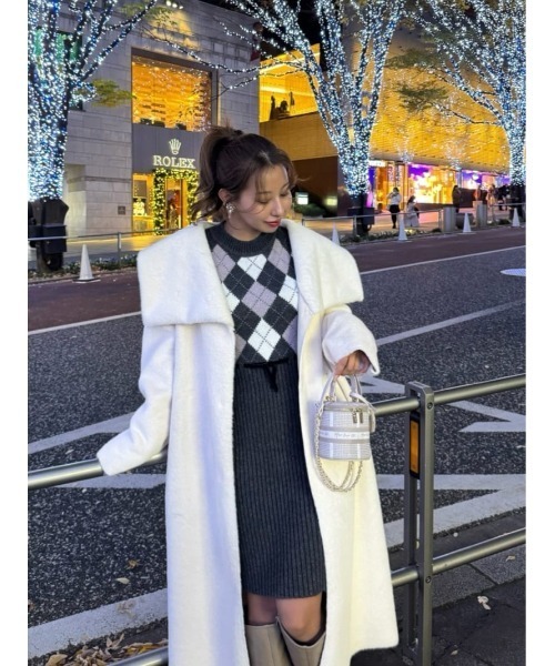 ワンピース Moor Argyle Ribbon Knit Dress Moor Argyle Ribbon Knit Dress（ワンピース）｜Her lip to（ハー