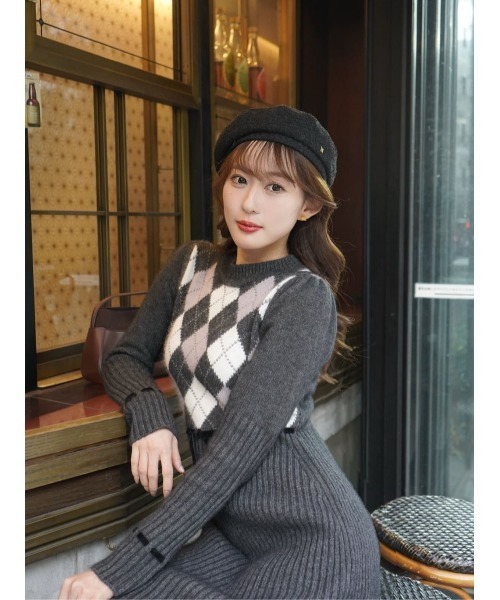 ワンピース Moor Argyle Ribbon Knit Dress Moor Argyle Ribbon Knit Dress（ワンピース）｜Her lip to（ハー