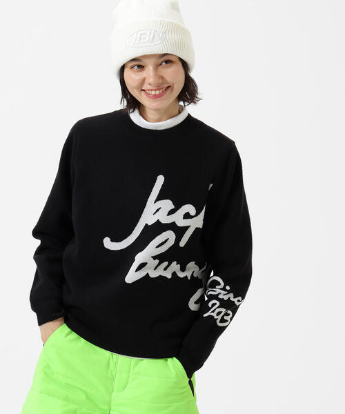 Jack Bunny 黒 クルーネックニットプルオーバー Jack Bunny!!（ジャックバニー） ニット セーター 「Jack Bunny