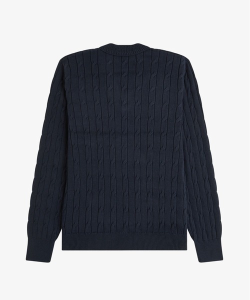 美品 フレッドペリー ウール ケーブル チルデンニット M ネイビー FRED PERRY（フレッドペリー） セーター ニット Cable Knit V-Neck