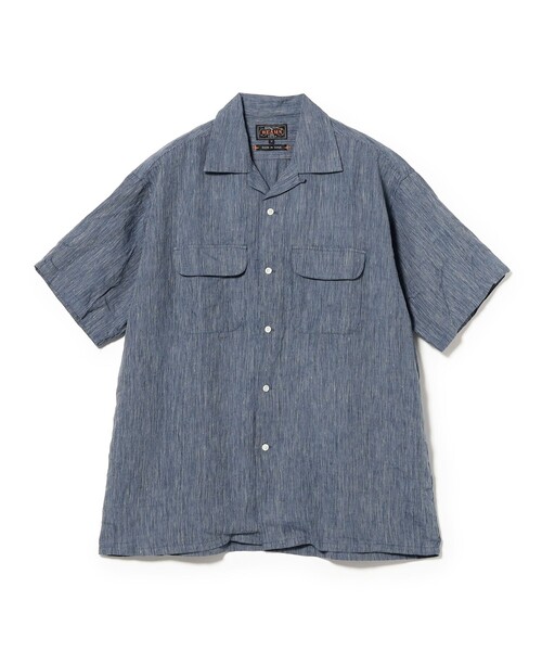 シャツ Open Collar Indigo Linen Stripe メンズの画像
