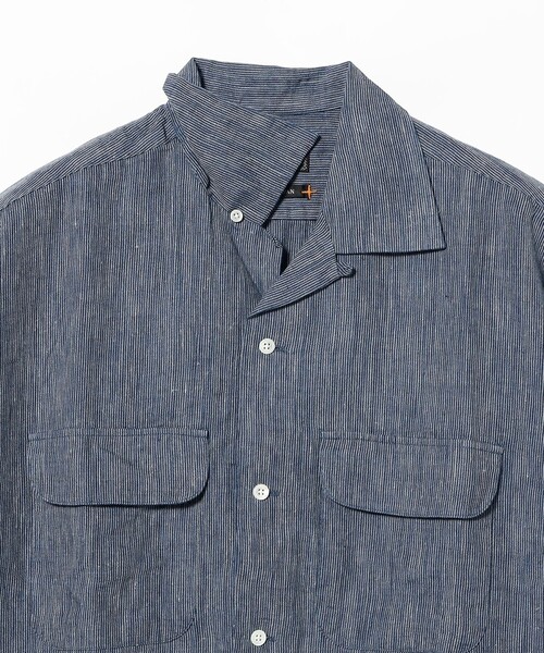 シャツ Open Collar Indigo Linen Stripe メンズの画像