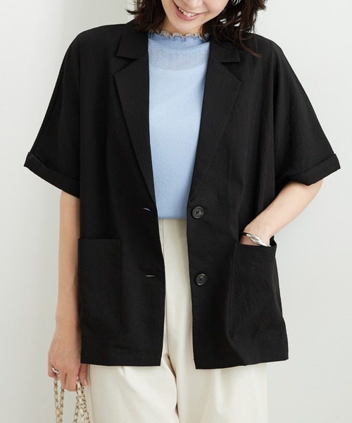 美品 DONNA KARAN リネン混 テーラードジャケット 52 XL 黒 BELLUNA PLUS（ベルーナプラス） ジャケット テーラードジャケット