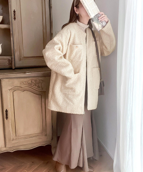 「mily bilet」 ノーカラーコート X-LARGE ブラック レディース_画像7