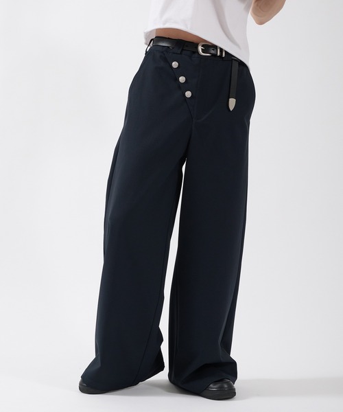 Perushu スラックス SAILOR STYLE ASYMMETRIC BUTTON WIDE SLACKS