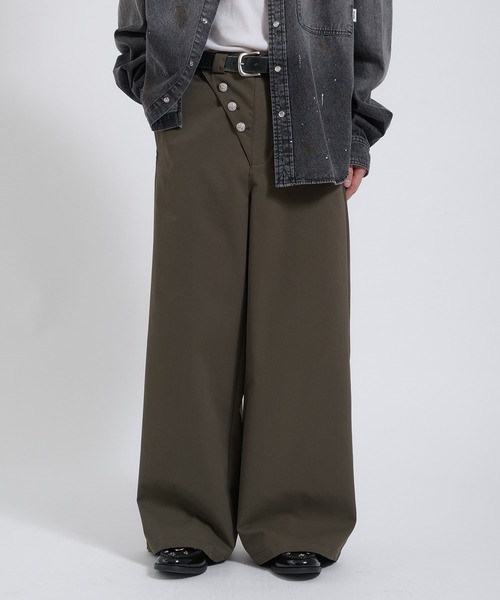 Perushu スラックス SAILOR STYLE ASYMMETRIC BUTTON WIDE SLACKS
